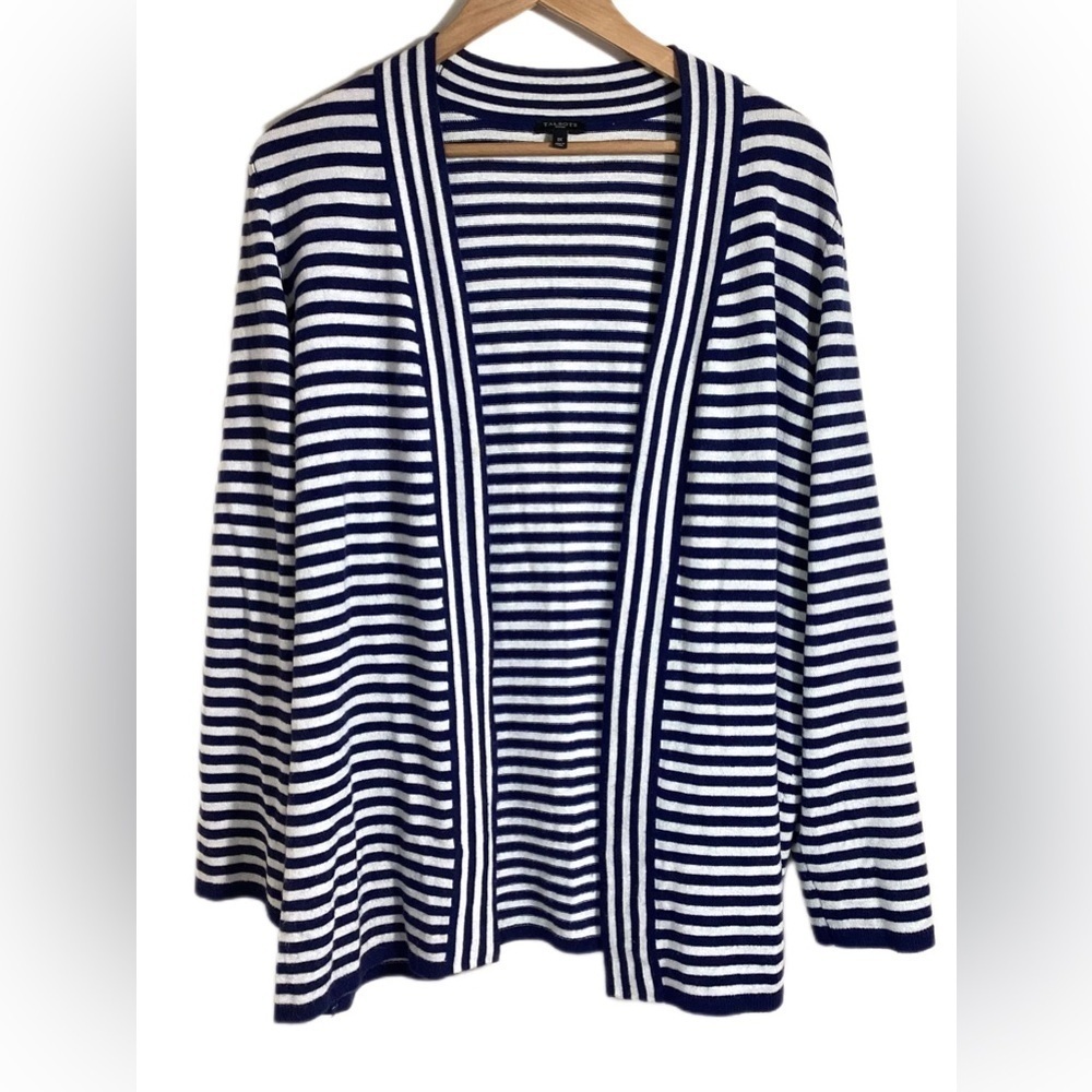 Talbots 1X Classic Capsule Striped Open Mid Length Teacher Cardigan Wool Blend - Picture 2 of 13
